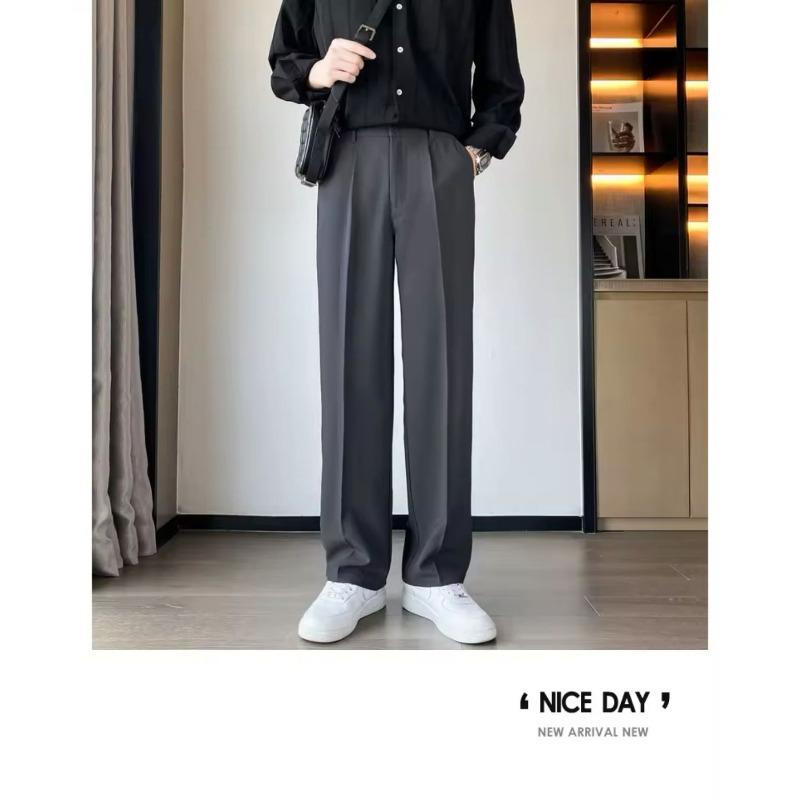 Mens Retro Loose Versatile Casual Straight Long Work Trousers