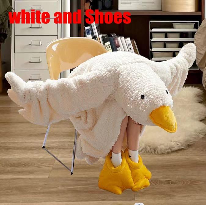 

Утолщенный халат с капюшоном из кораллового флиса, ночная сорочка «Большой гусь», забавная пара гусей, милая мультяшная одежда для сна, косплей, домашняя одежда «Утка» M теплый белый