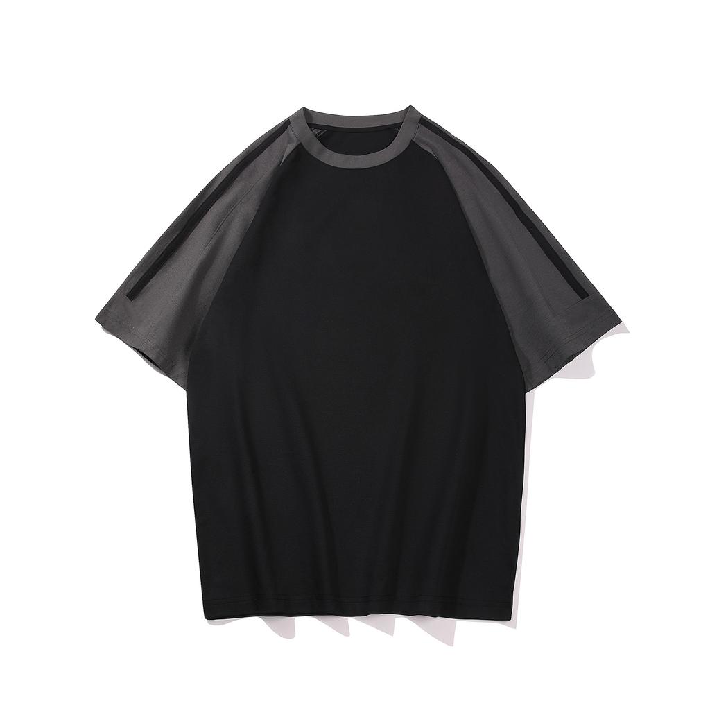 Contrast-Color Drop-Shoulder Crew-Neck Short-Sleeve T-Shirt American-Style Quick-Dry High-End Loose-Fit Casual Men's Top