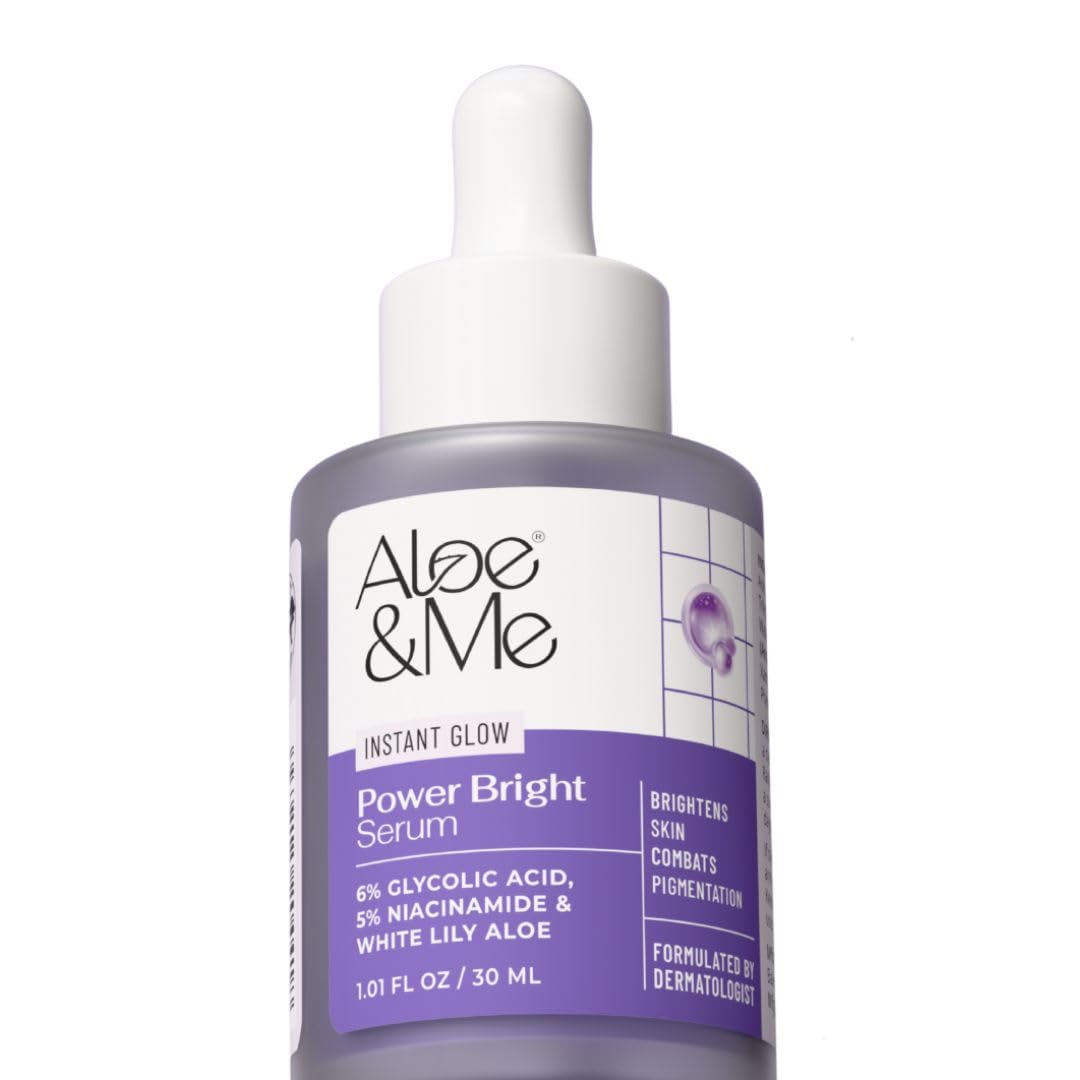 Aloe & Me Power Bright Serum, 30ml, 6% Glycolic Acid & 5% Niacinamide, Dark Spot Treatment with White Lily Aloe