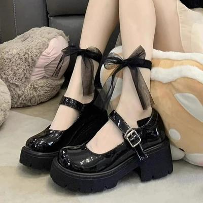 Preppy Style Women's Flats Thick Sole Mary Janes Shoes Basic Black Lolita Shoes Women Japanese Style Patent Y2K Jk Uniform Shoes