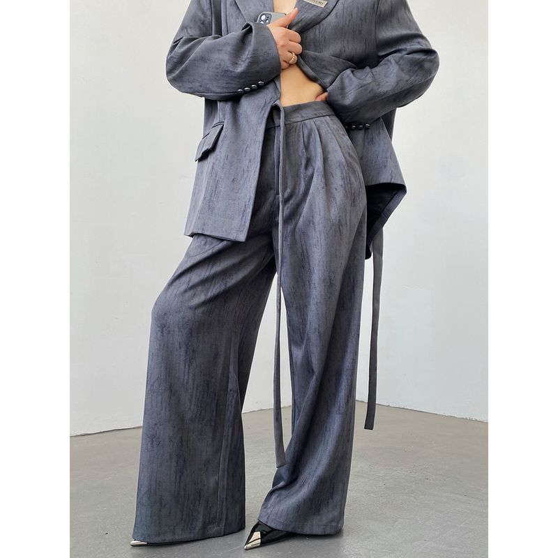

Acupstudio Jiang Upper Right Retro Tie-Dyed Straight Suit Pants Female Spring Female Easiest for Match Drape Mop Pants Blue-Gray S