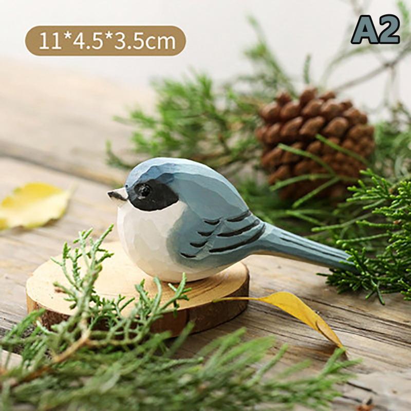 Cute Wood Carving Bird Handmade Mini Small Bird Ornament Carving Nordic-Style Wooden Bird Figurine Children'S Toys