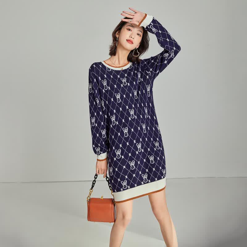 Women s Elegant Knitted A-Line Midi Dress L