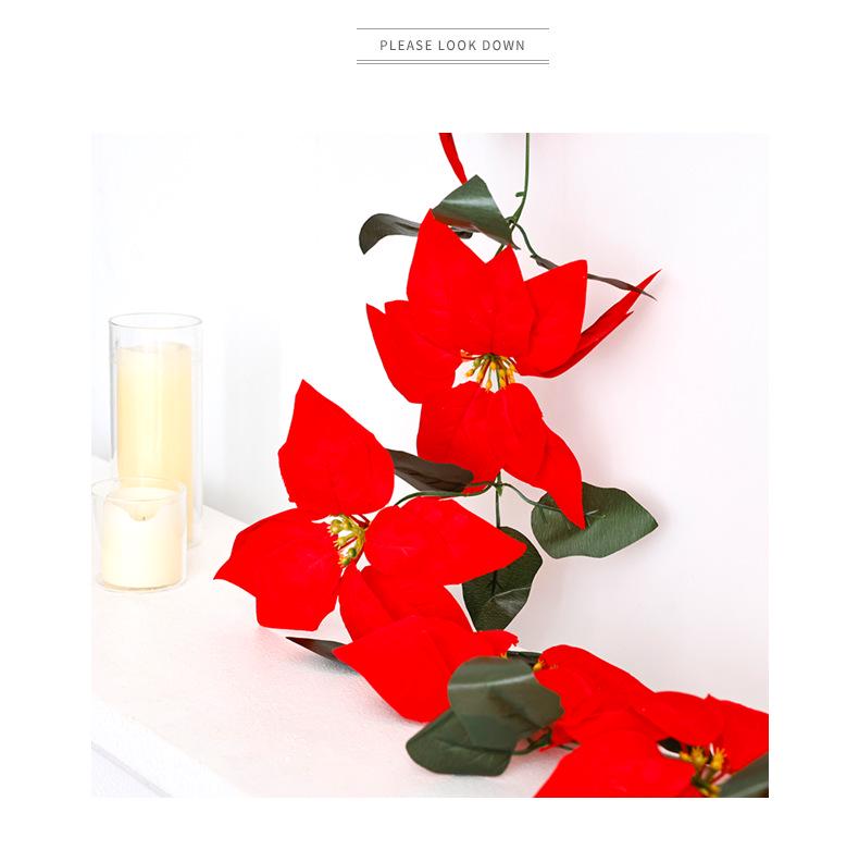 Artificial Christmas Flower Vine: 2m Green Leaf & Red Flower Door/Wall Hanging Ornaments