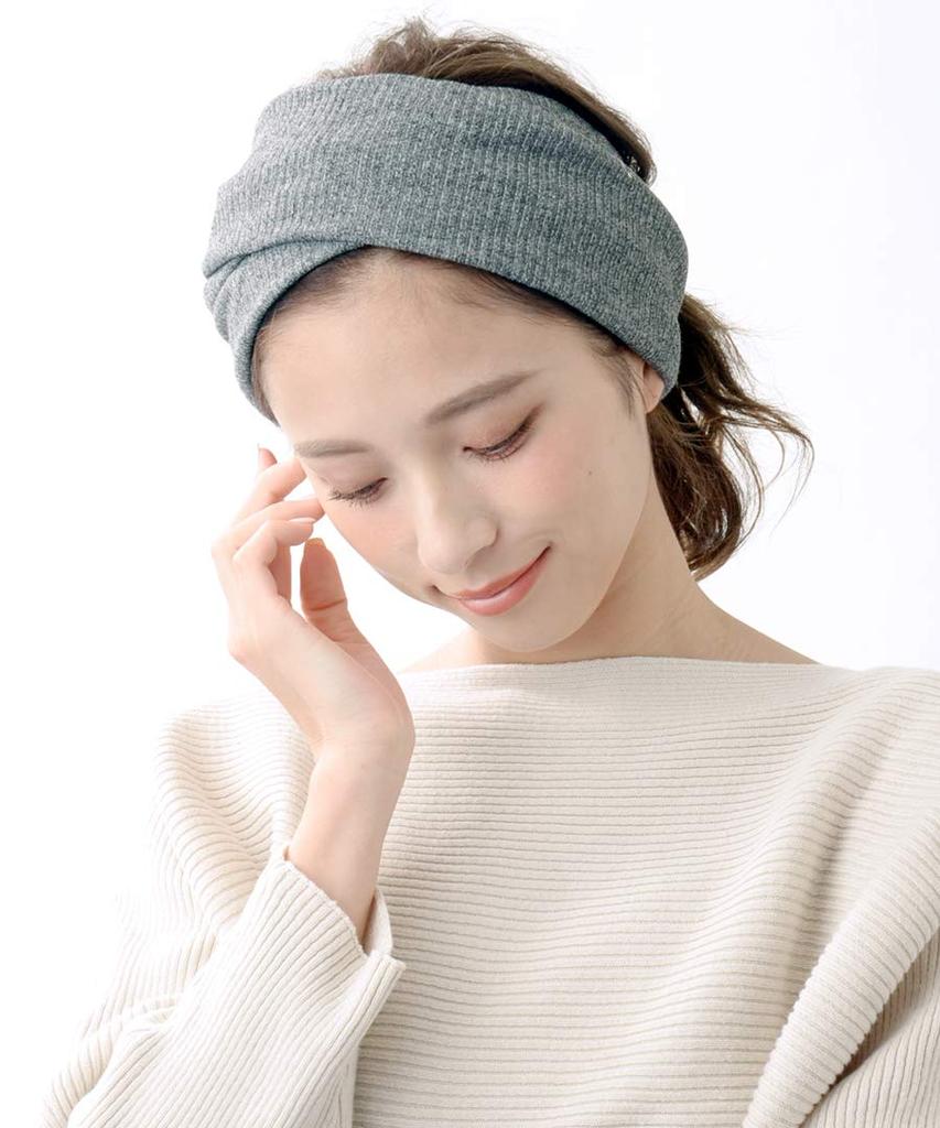 VINGTAINE Ribbed Turban Cross Hair Hairband, Headband, Accessory, Simple, Wide, Gray, HB-50-GY