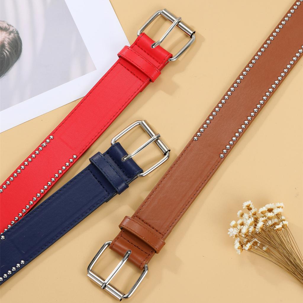 Punk Style Women'S Rivet Pin Buckle Belt Pu Simple Cow Pants Decorative Wide Belt