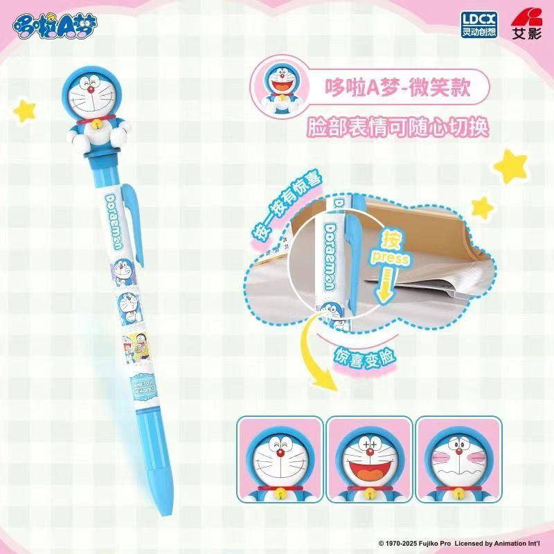Ldcx Doraemon Zmieniający Twarz Długopis Żelowy i Długopis Księżycowy Typ Naciskowy Czarny Atrament Urocze Anime Artykuły Biurowe Odstresowujący Prezent