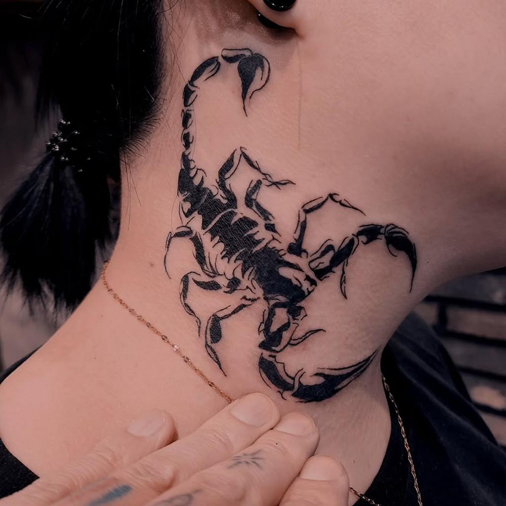 Dark Wild Scorpion Tattoo Sticker Niche Cool Sa Black Grey Lines Waterproof Long-Lasting Behind The Ear Side Neck Pattern
