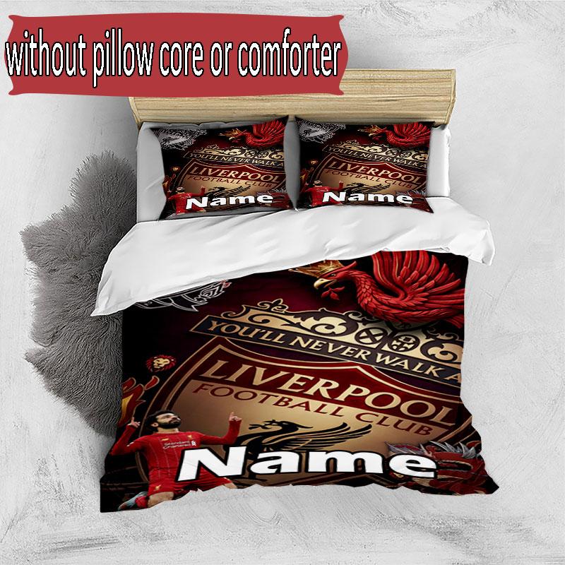 3pcs Duvet Cover Set (1*Duvet Cover + 2*Pillowcase, Without Core), Custom Name Liverpool Football Club Pattern Bedding Set, Home Bedroom Decor Gift