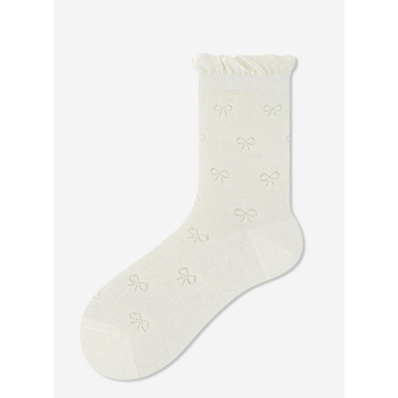 Summer Bow Hollowed-out Mesh Socks for Girls, Lace for Girls, Pile Socks, Thin Cotton Socks for Women