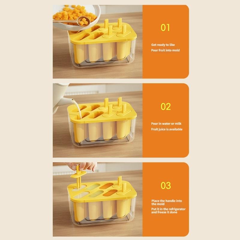 8 Compartments Popsicles Molds with Tight Sealing Lid for Homemades Ice Lolly Mould Kitchen Gadget