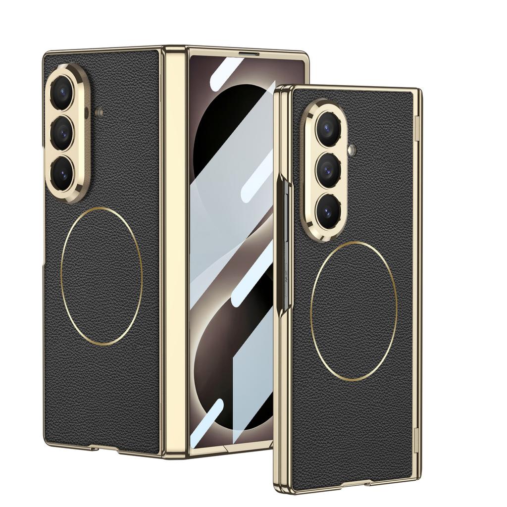 For Samsung Galaxy Z Fold 8 Ultra 5G Case Luxury Matte Leather Electroplate Magnetic Wireless Charging Hinge Tempered Film Cover