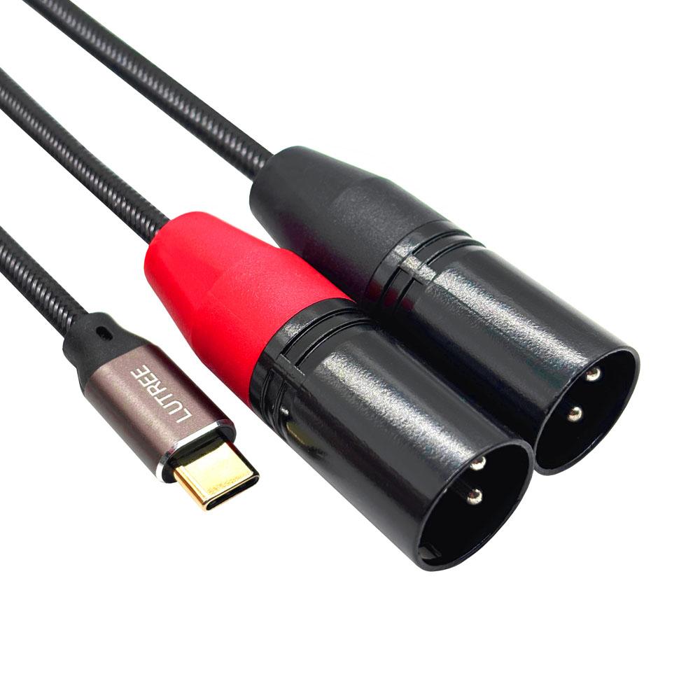 High Quality Type C Male To Dual XLR Male Cable Black PVC Braided Speaker Microphone Cable Professional  HiFi Jack Audio Cable