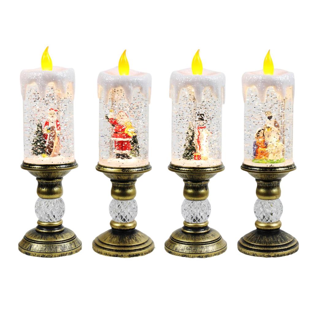 Christmas Music Box Candle Holder and Candle Shaped Night Light for Office Birthday Bedroom Table Centerpiece Party Accessories