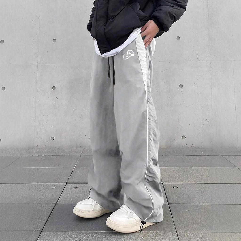 Pantaloni da tuta larghi a gamba larga con inserti laterali e vita con coulisse regolabile per uomo e donna, unisex, casual, sportswear