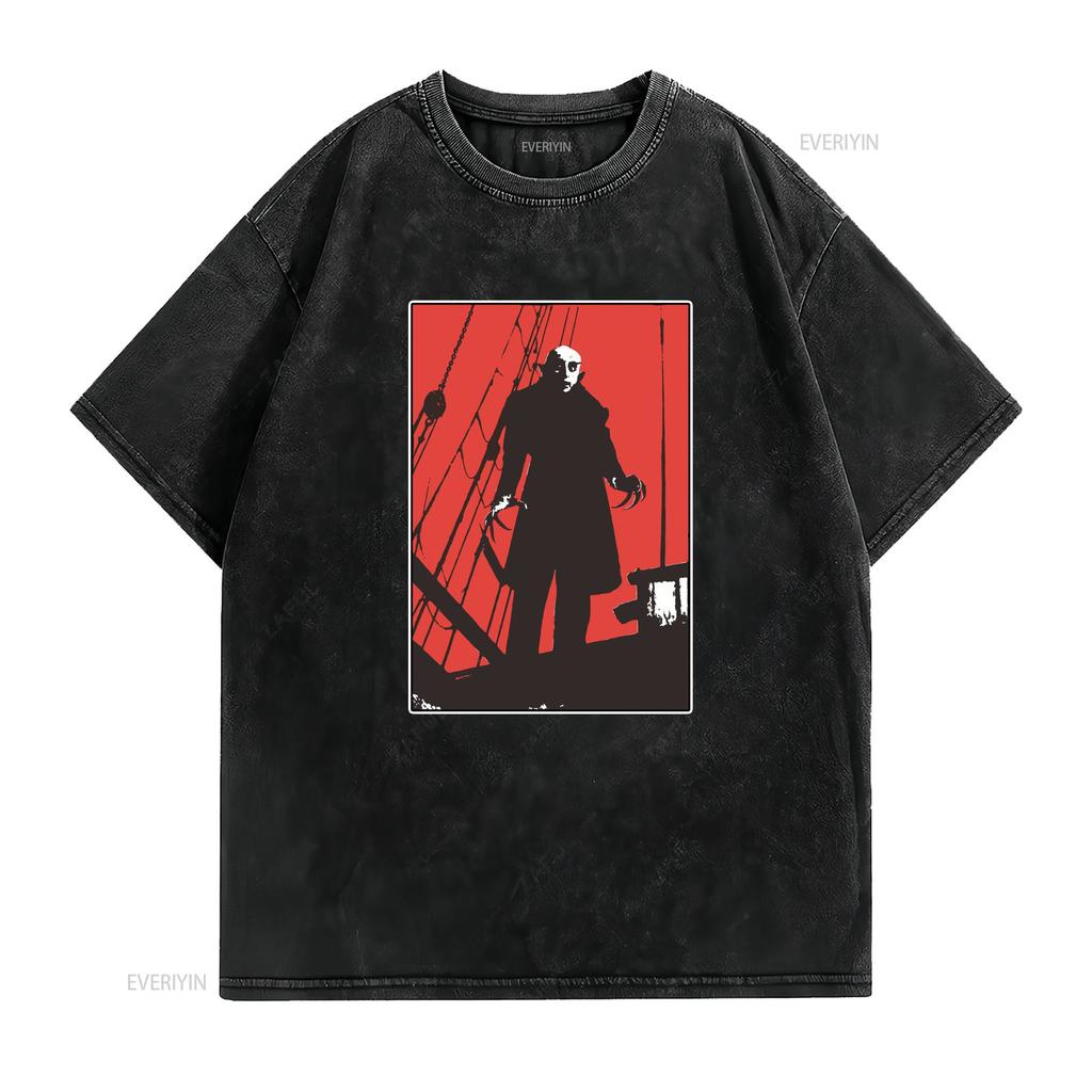 Nosferatu Red Classic Horror Film T Shirt Dracula Vintage Gothic Movie Poster Jersey Vintage Washed Fashion Versatile Casual