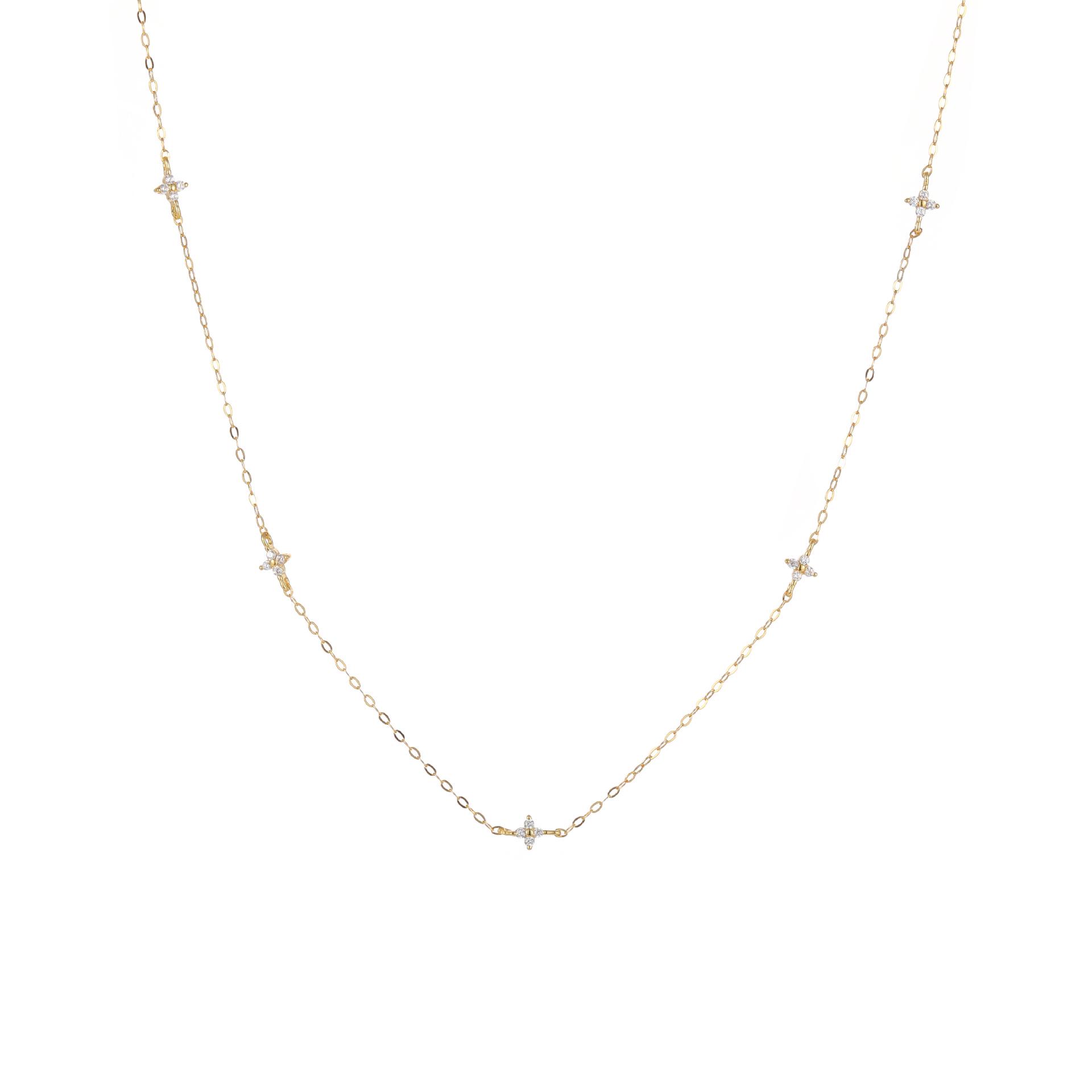 S925 Sterling Silver Four-Leaf Clover & Star Necklace for Women - High-End Niche Design Clavicle Chain Four-Pointed Star Necklace - 18k Gold