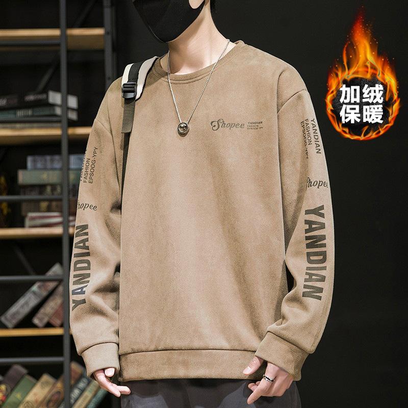 גופיות גברים אמריקאיות צווארון עגול בד רך איכותי עמיד בפני קמטים סגנון רחוב ספורט קז'ואל נושם רפוי טרנד אופנתי נוח שרוולים ארוכים