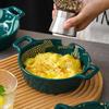 8-inch Embossed Underglaze Ceramic Double-Handle Bowl