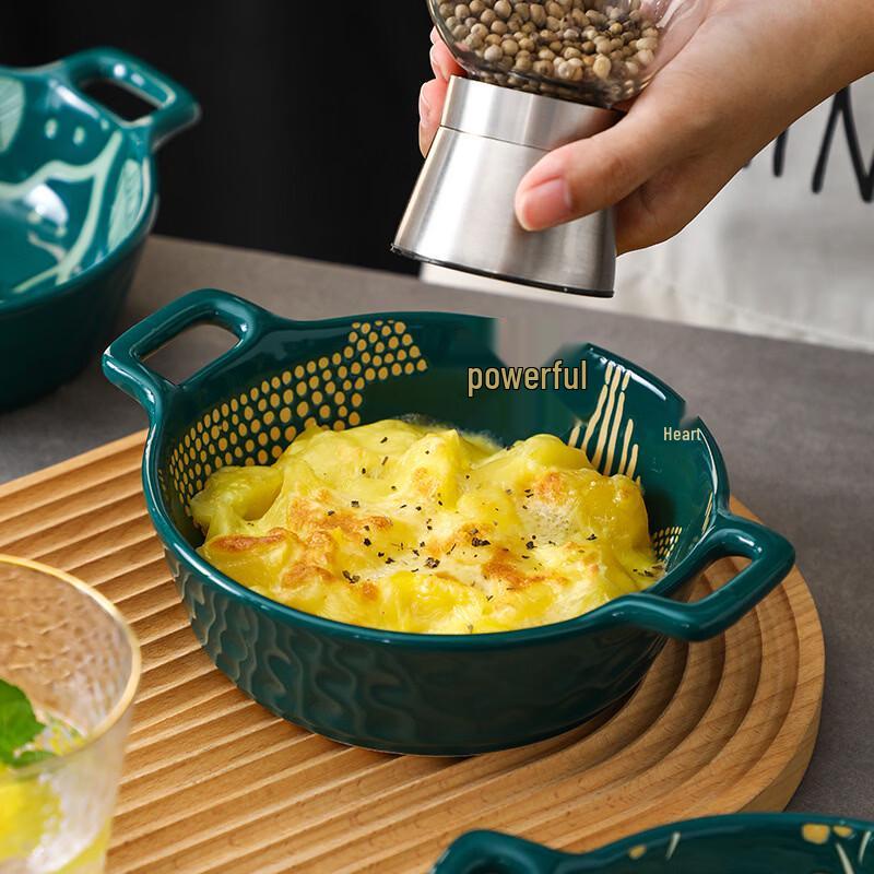 8-inch Embossed Underglaze Ceramic Double-Handle Bowl