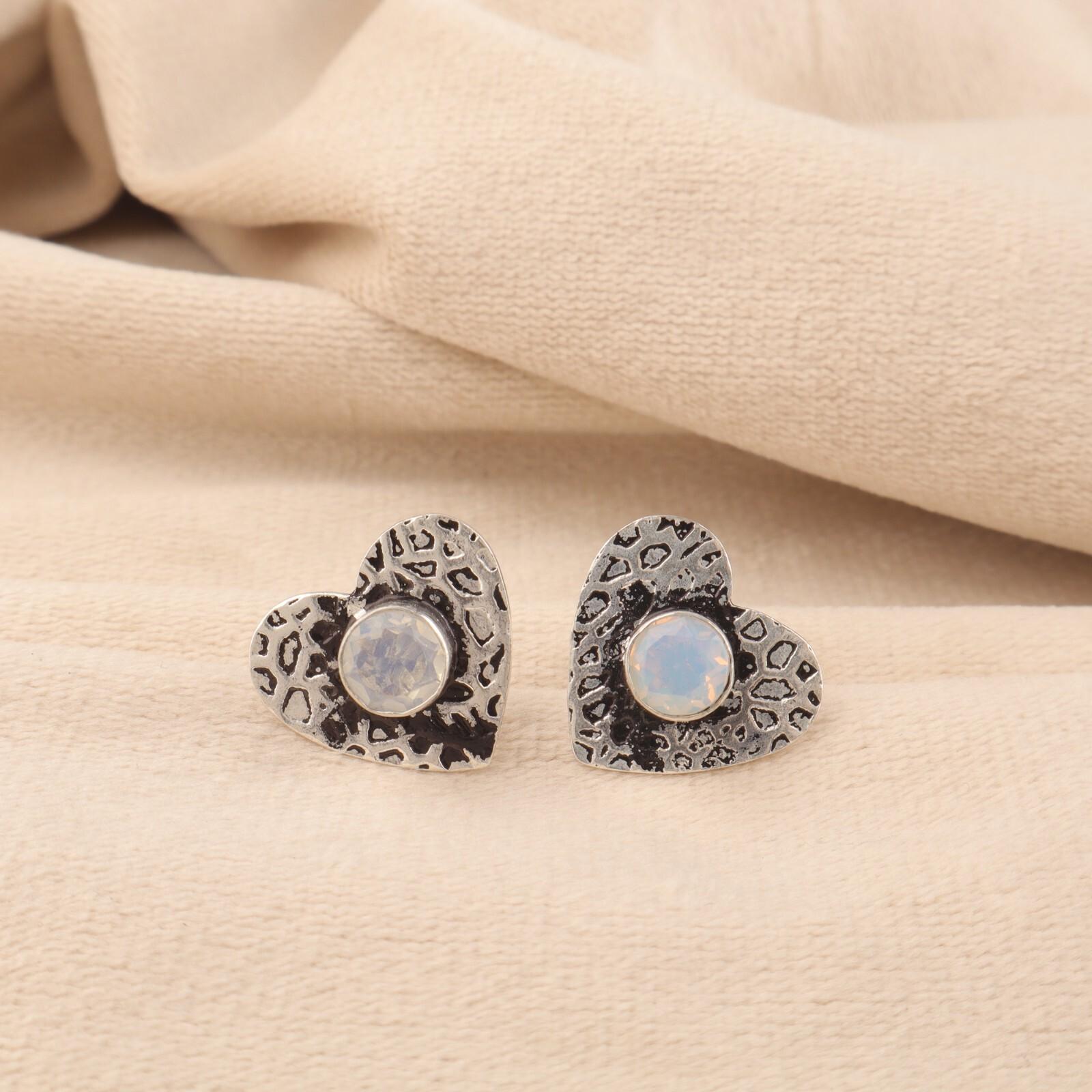 

Round Milky Opal Stone Stud Post Anniversary October Earrings Jewelry 925 Silver EE-143-13