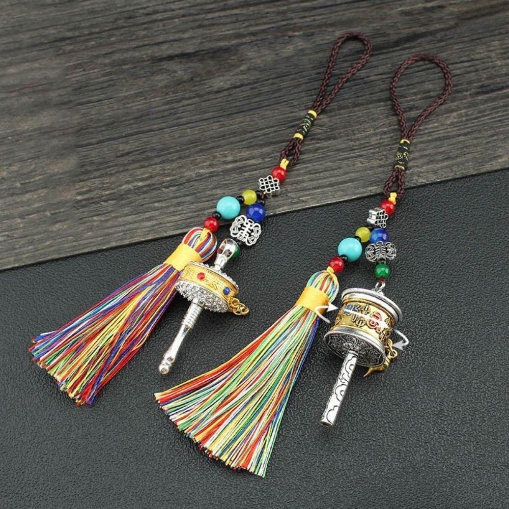 Handwoven Tibetan Prayer Tassel Pendant Tassel Spinning Wheel Keyring Tourism Commmemorative