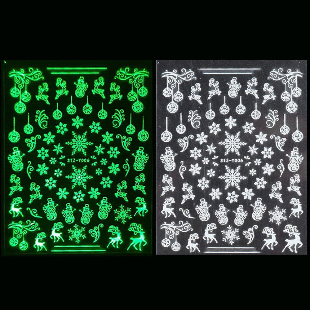 DIY Manicure Glow In The Dark Adhesive Decals White Snowflakes Nail Sticker Christmas 3D Luminous