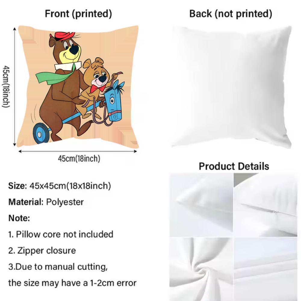 Y-Yogi B-Bear Anime Cushion Cover Pattern Printed Pillowcase for Living Room Sofa Cushion Cover & Bedroom Decor