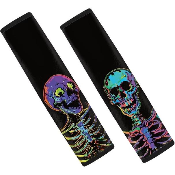 

Biyejit Brown Cow Print Universal Car Seat Belt Pads Cover, Safety Seat Belt Comfortable Shoulder Pads for Adults and Children 2 Packs Funny Skull