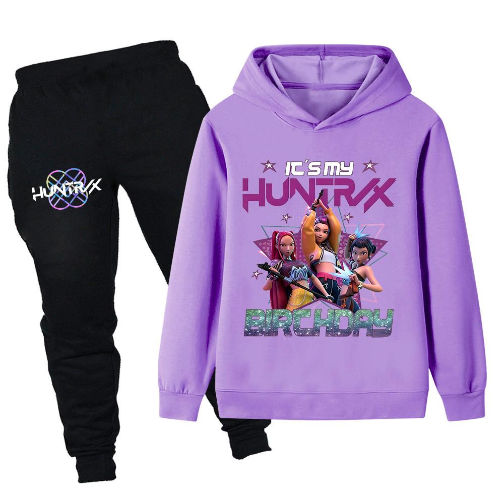 PB1240 Kinder Jungen Mädchen Kpop Mira Zoey Rumi Druck Langarm Kapuzenpullover Hose Hosen Kleidersets