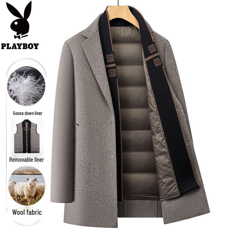 Playboy Men s Mid-length Wool Blend Coat with Detachable Down Liner XL