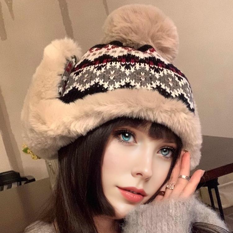 Lei Feng Hat for Women's New Cold Proof Ear Protection Temperament Versatile and High End Outdoor Riding Warm and Cold Hat