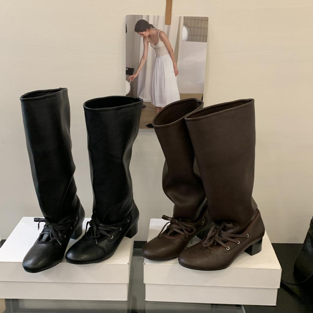 Retro Strap Niche Design Pants Boots Thick Heel Thick-soled Boots Women's Knee Pointed High Knight Boots