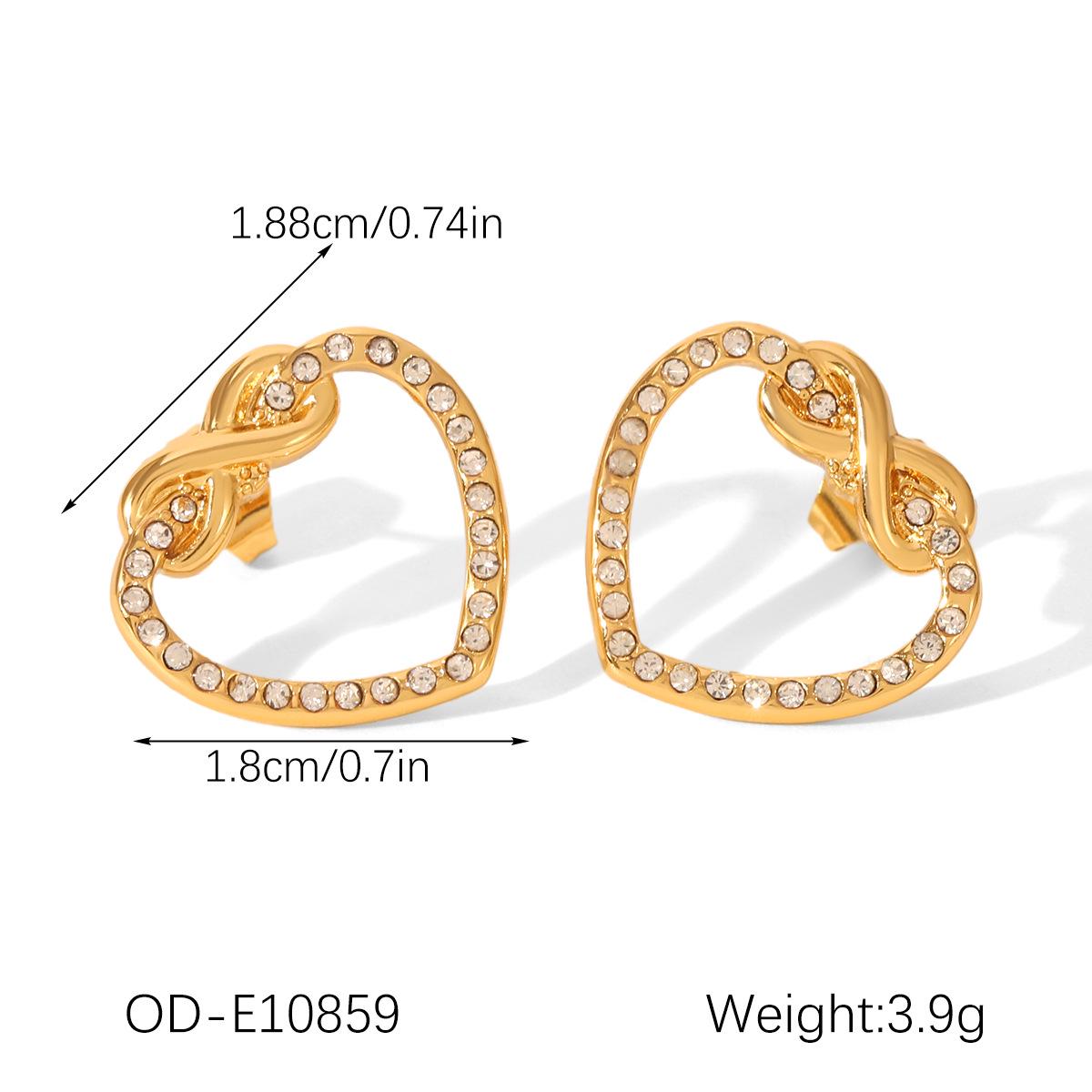 18k Gold Plated Stainless Steel Rhinestone Heart-shaped Earrings with Hollow Design in Sweet Niche Style