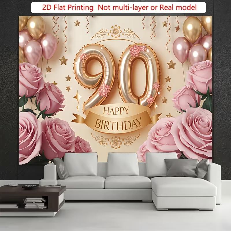 2D Rosa Gold Blumig 90. Geburtstag Kulisse 2D Flachdruck Party Hintergrund