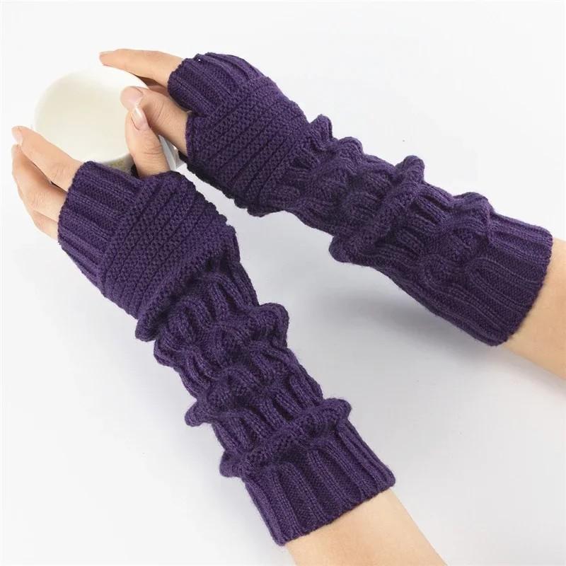 Long Fingerless Gloves Women‘s Mitten Winter Arm Warmer Knitted Sleeve Fine Casual Soft Girls Goth Clothes Punk Gothic Glove