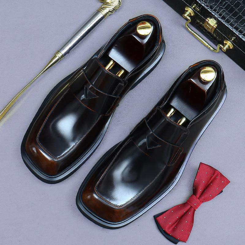 Casual leather shoes men's leather breathable glossy British formal business men's shoes soft leather
