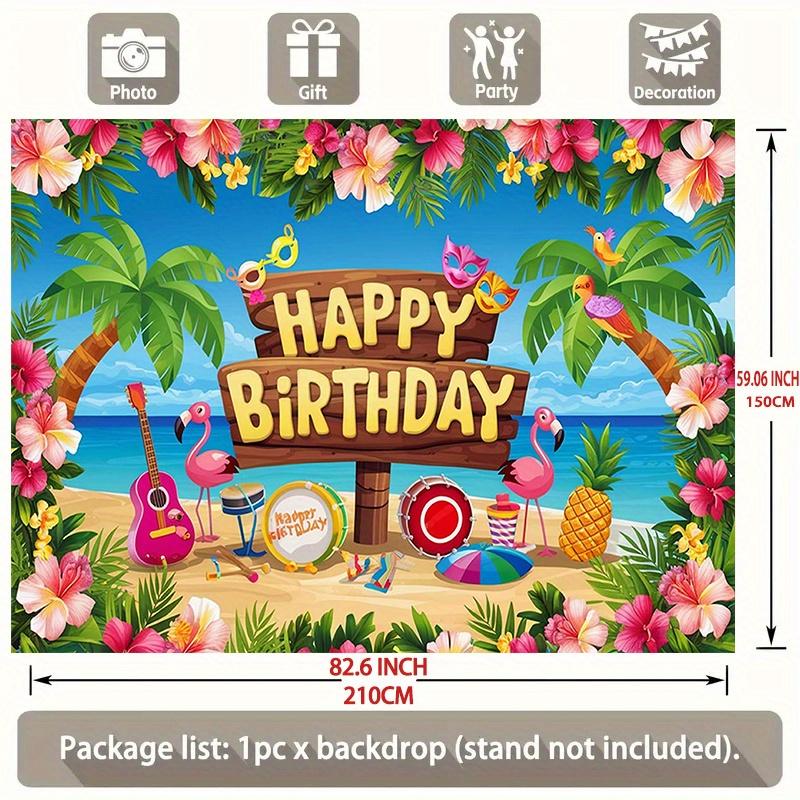 Hawaiian Luau Birthday Banner, Palm Flamingo Backdrop Wall Decor for Party