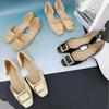 Shoes commuter RV square buckle patent leather square head shallow mouth hollow flat sole single shoes summer