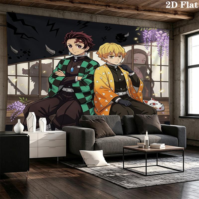 Demon Slayer Kimetsu No Yaiba Wall Tapestry Aesthetic Wall Hanging Printed Fabric Blanket Decorative Tapestries for Bedroom Living Room Home Decor