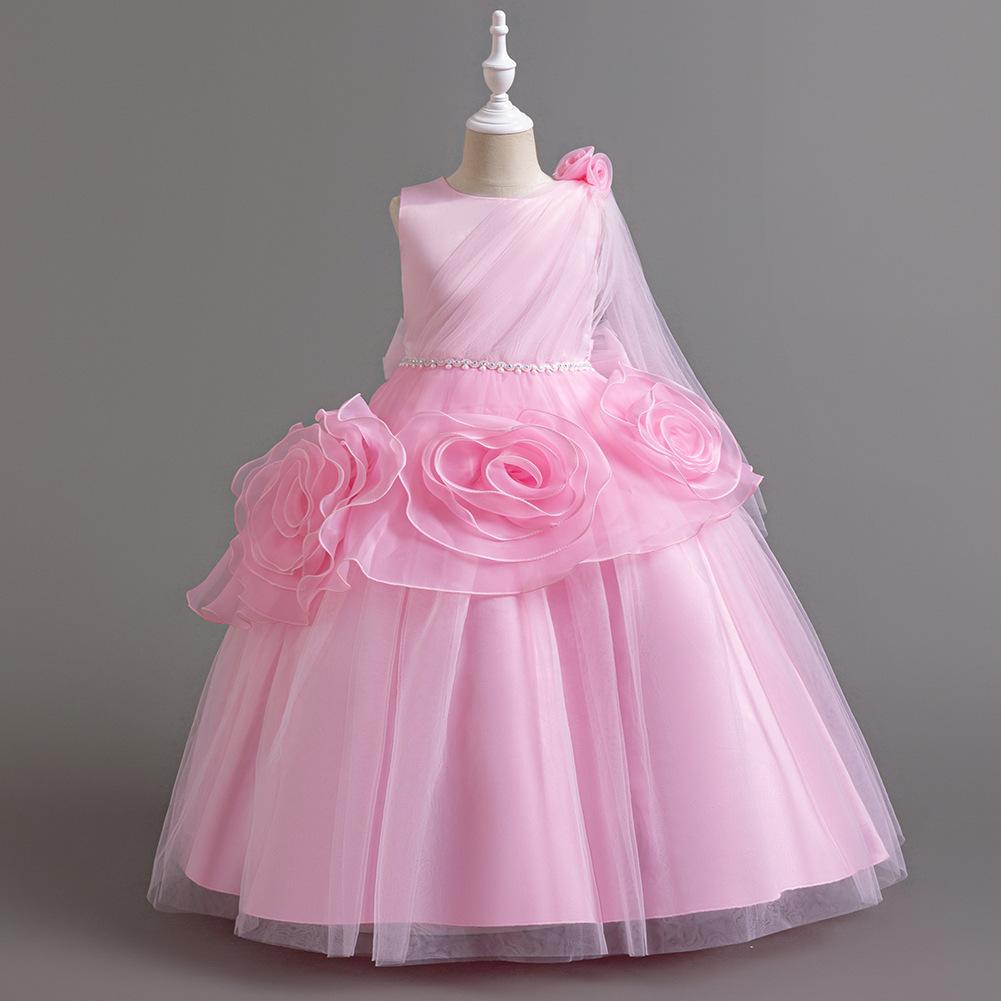 Middle and Large Children's Dress Long Large Flower Department Asymmetric Princess Dress Host Piano Performance Dress 932 Girl's Favourite Dress