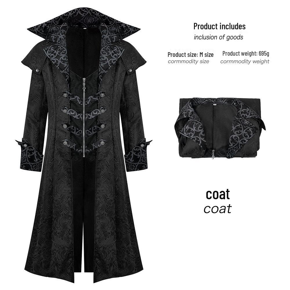 European & American Gothic Medieval Halloween Coat – Men's Retro Dark Pattern Jacket