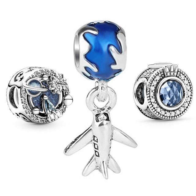 3pcs /Lot Blue Enamel Globe Charms Beads Star Pendant Fit Diy Brand Charm Bracelets Necklaces For Women Fashion Jewelry Making