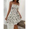 Summer New Printed Camisole Dress with Waist Cinching Fashion and Elegant Vacation Floral Sleeveless A-line Party Short Dress Slim Fit Casual Clothing