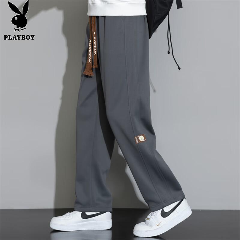 PLAYBOY Men's Straight-leg Casual Pants Men's Autumn and Winter High-end Long Pants Loose Wide-leg Trendy Sports Trousers