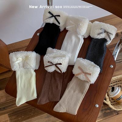 Damen Herbst- und Winter Warme Schleife Hübsche Tube Baumwollsocken