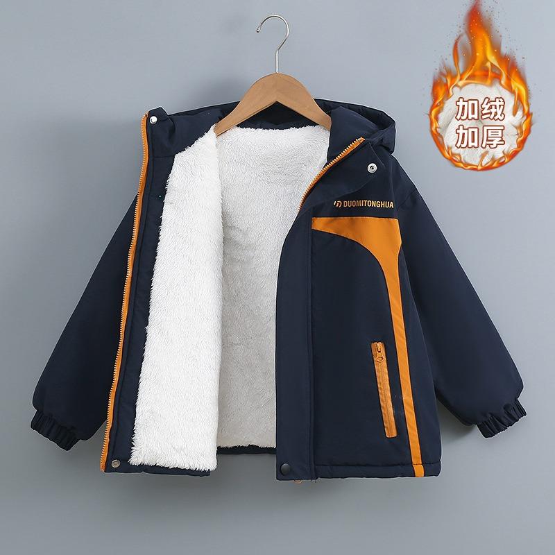 Boys Thickened Fleece Padded Winter Jacket Big Kids Warm Padded Children Outerwear Coat