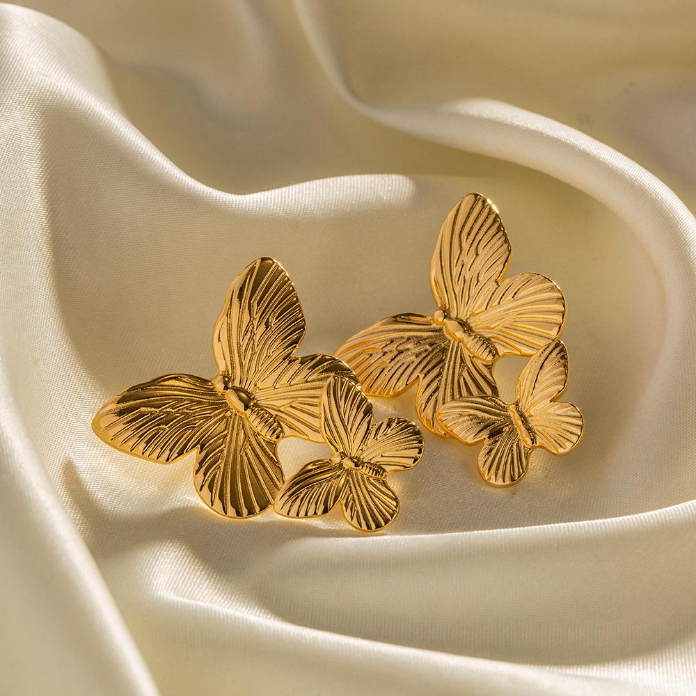 French Court Style Dull Retro Gold Stainless Steel Butterfly Metal Stud Earrings Design Earrings Earrings
