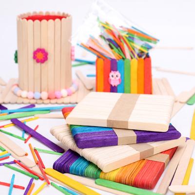 50Pcs/Bag 115*10mm Birch Wood  Stick Diy Handmade Material Natural  Color Colored Wooden Stick